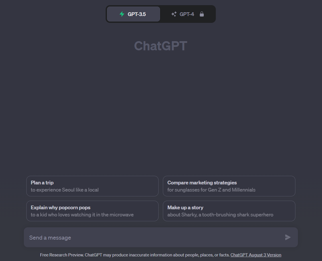 Ask ChatGPT any question and type it in the chatbox