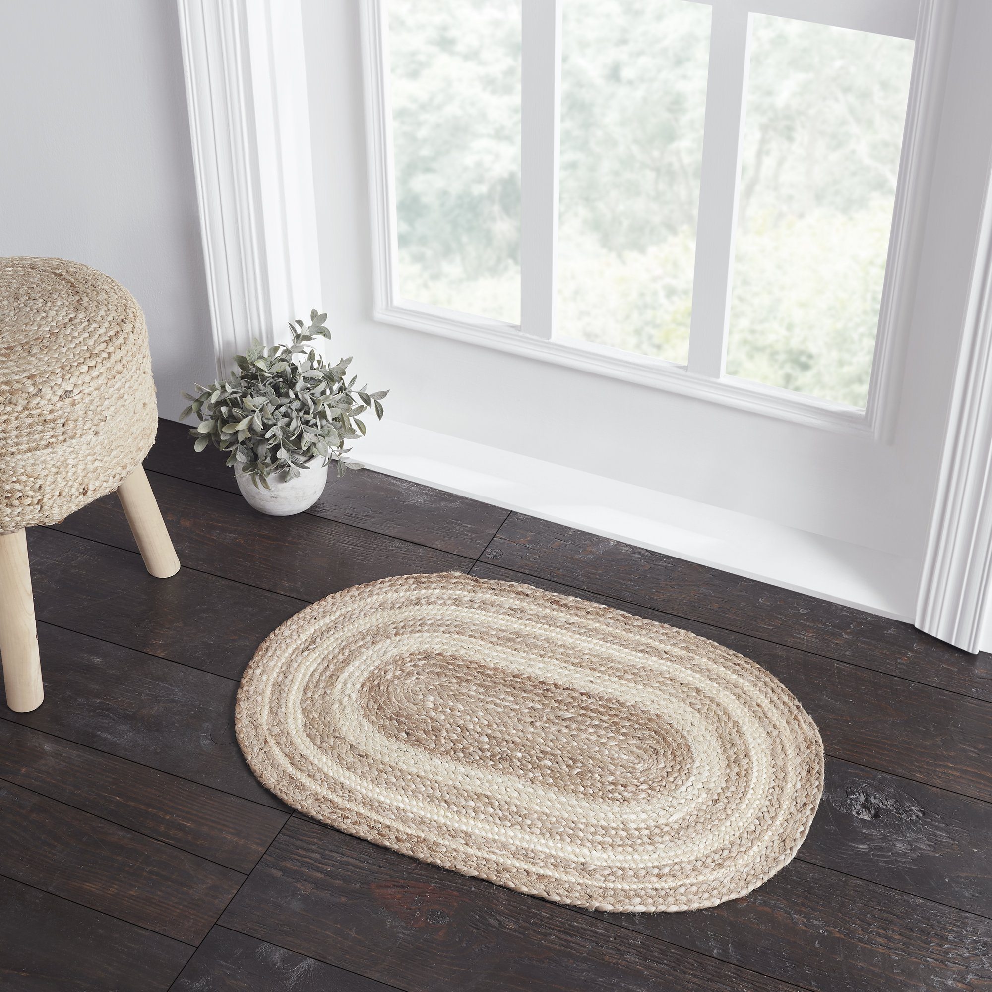 natural and creme rectangle braided rug