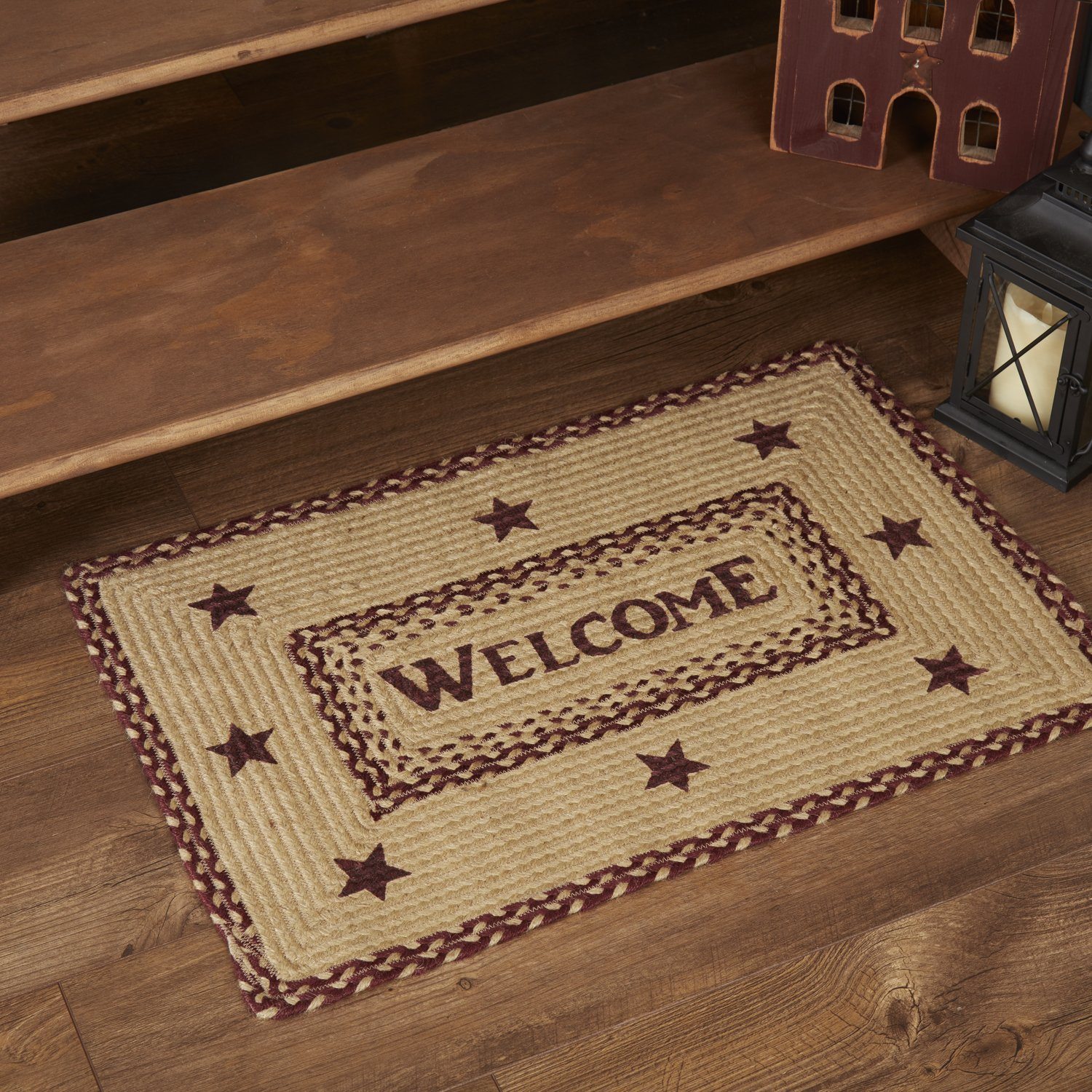 burgundy and tan rectangle welcome rug 20x30