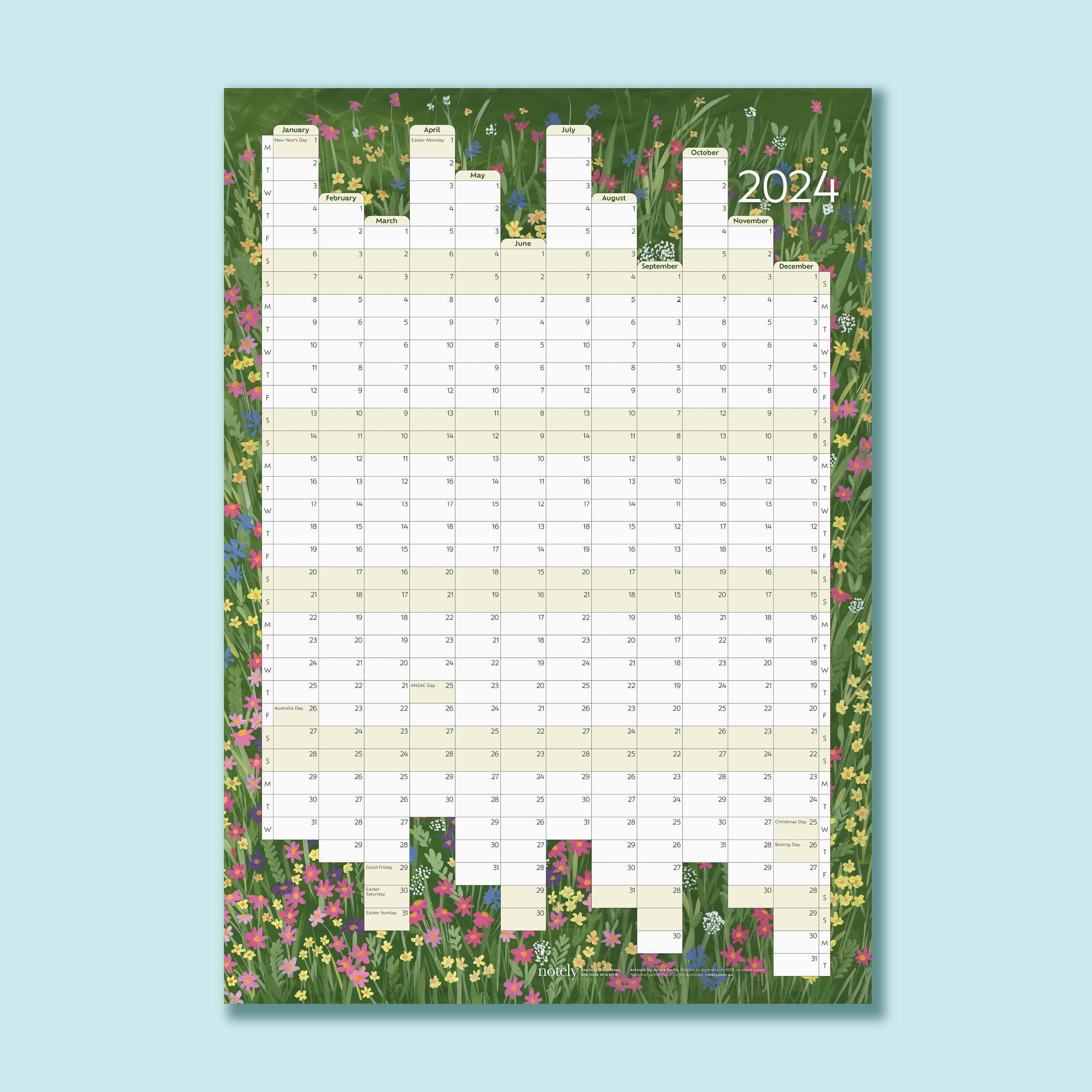 Notely 2024 wall planner in A2 portrait size