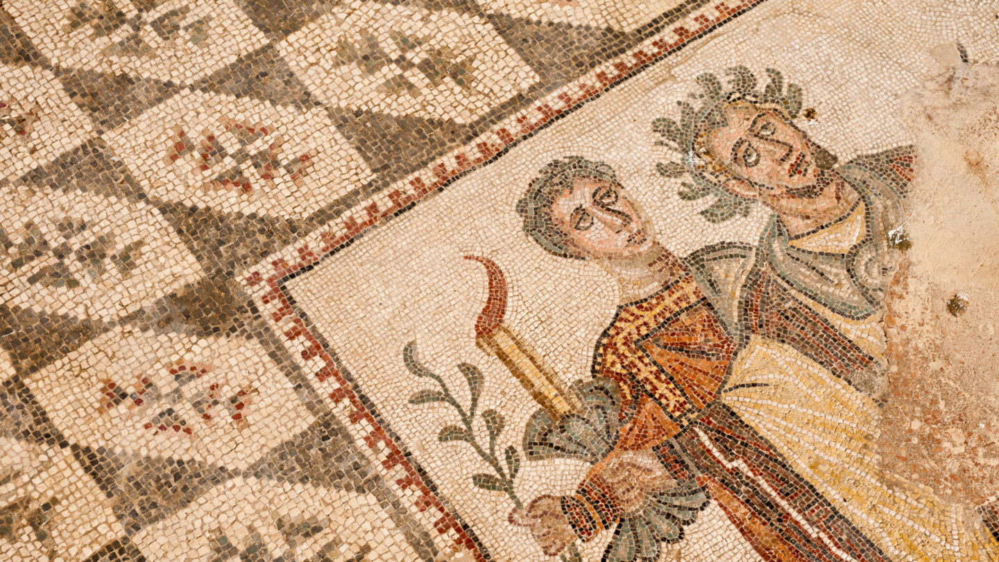 drinking droves mosaic, hellenistic period