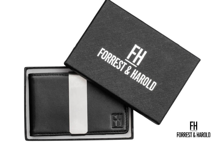 Forrest and Harold elegant black wallet inside a box- a perfect gift for the modern men