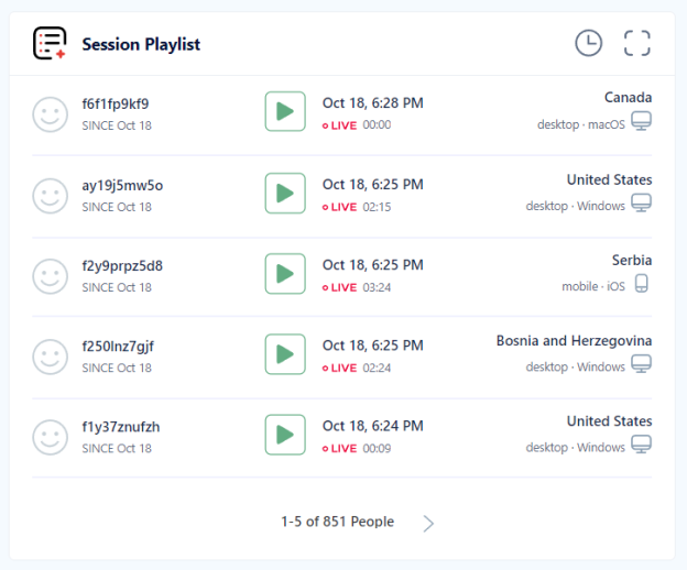 session recording dashboard by fullsession