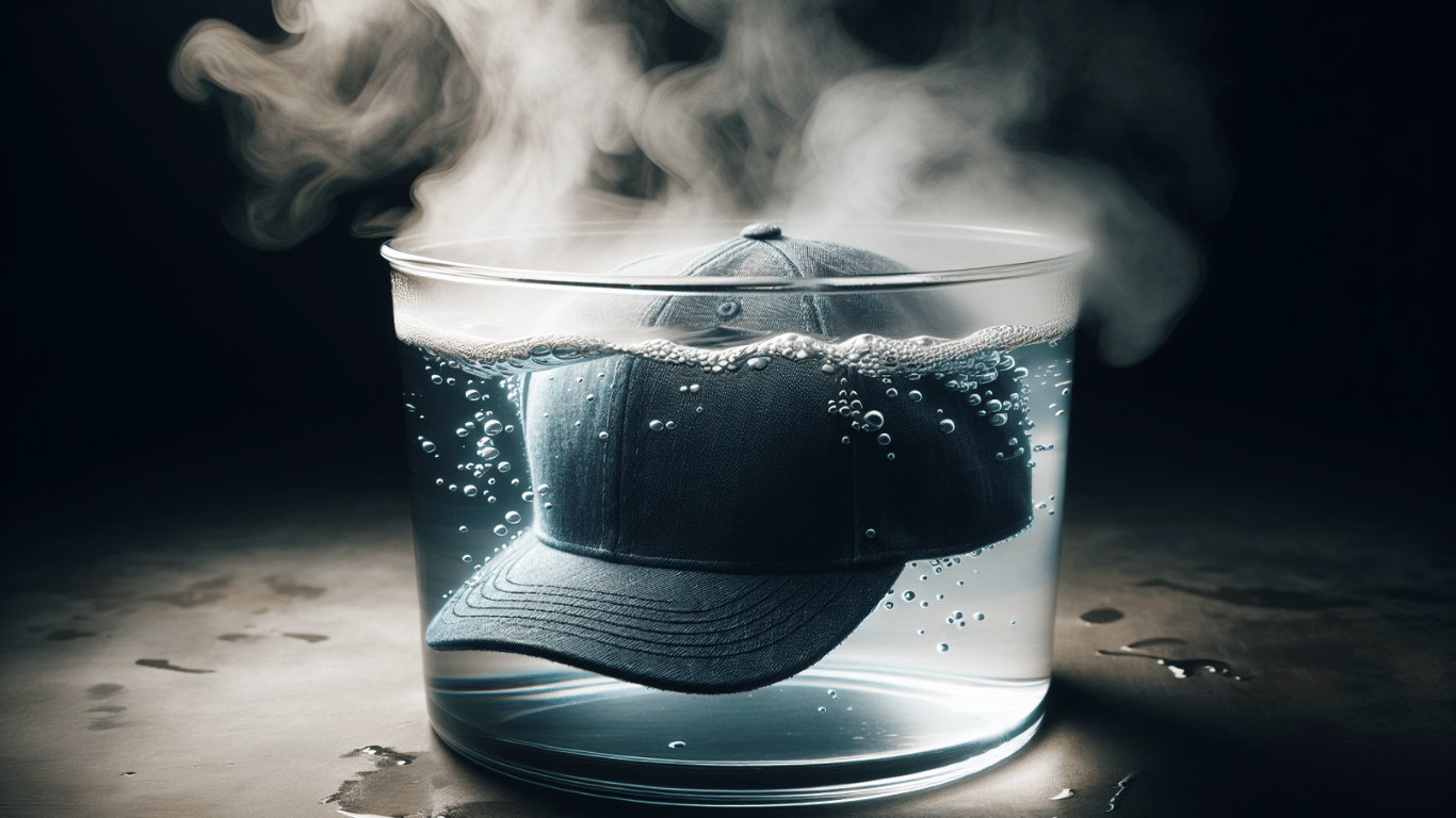 Fitted hat submerged in hot water