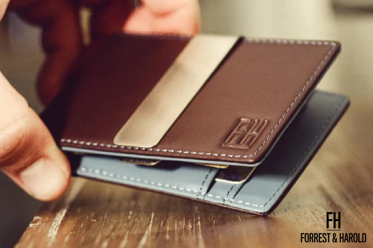 Photo of a brown Forrest & Harold wallet showing its elegant craftmanship and refined leather material...