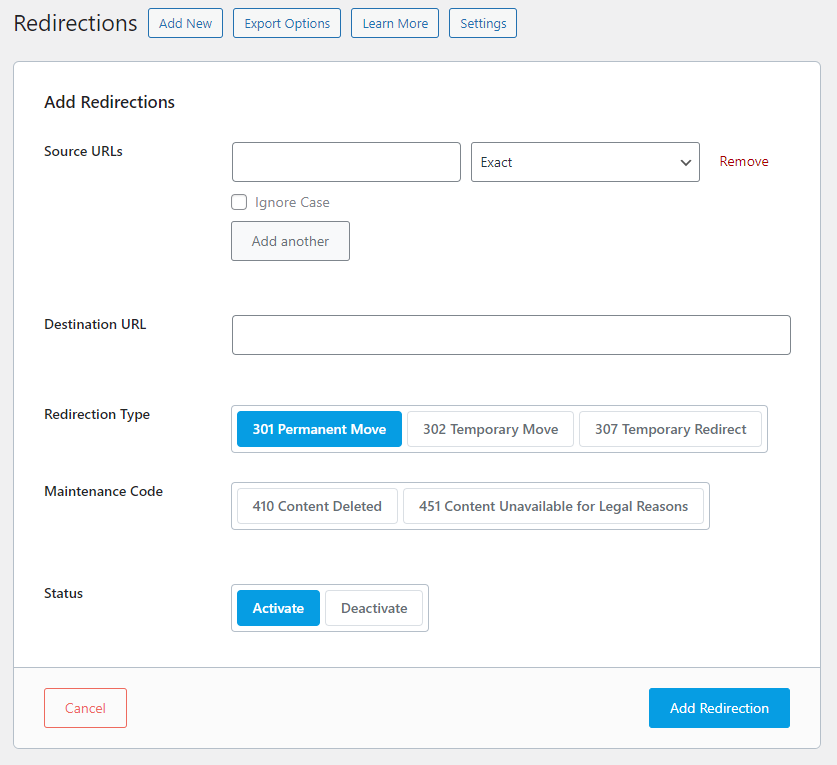 how to create a 301 redirect with RankMath SEO