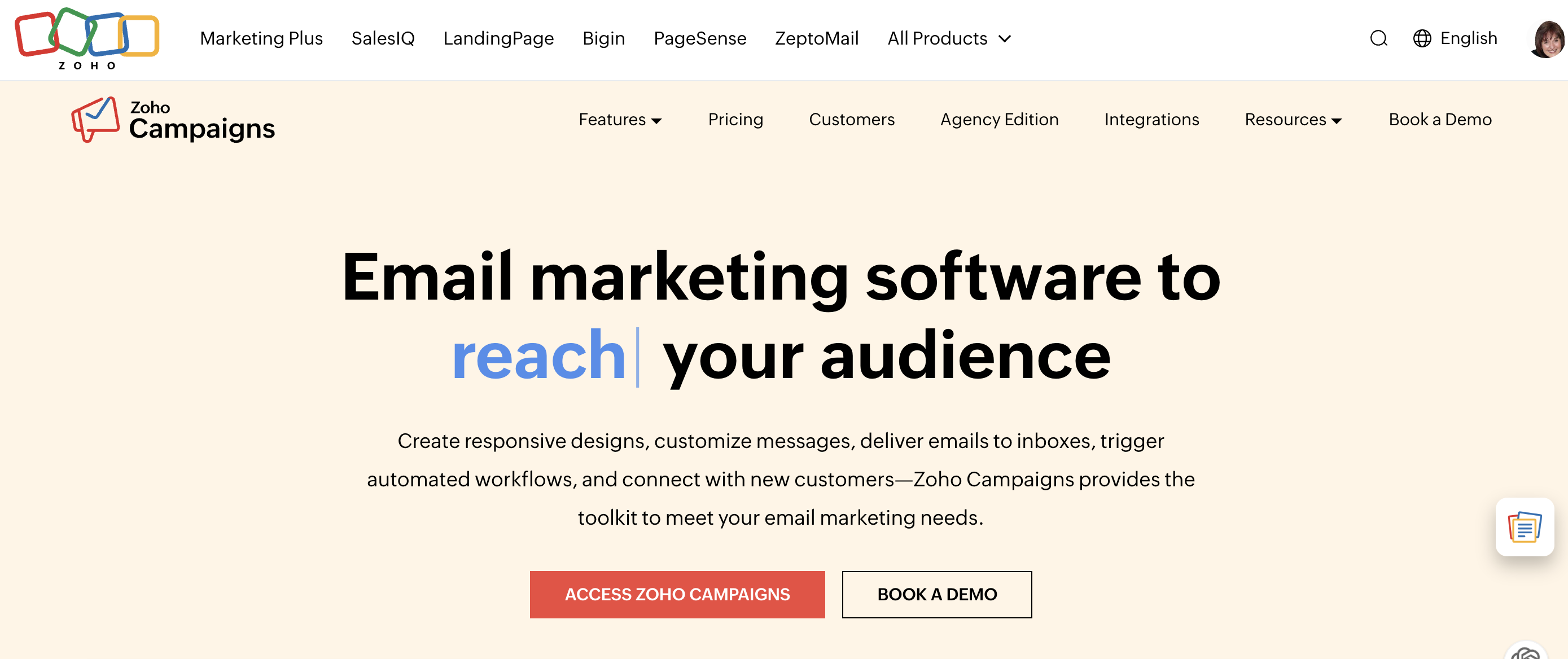 Zoho Campaigns - home page - small business email marketing tools